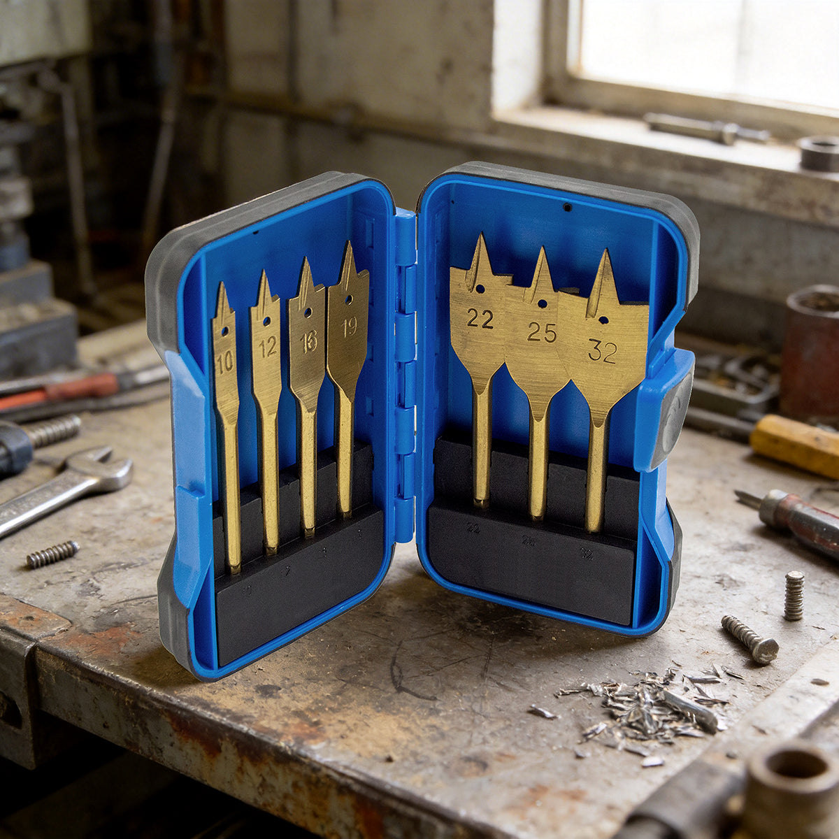 Wolf Trade 7 Piece 1/4" Hex Shank Flat Wood Drill Bit Set