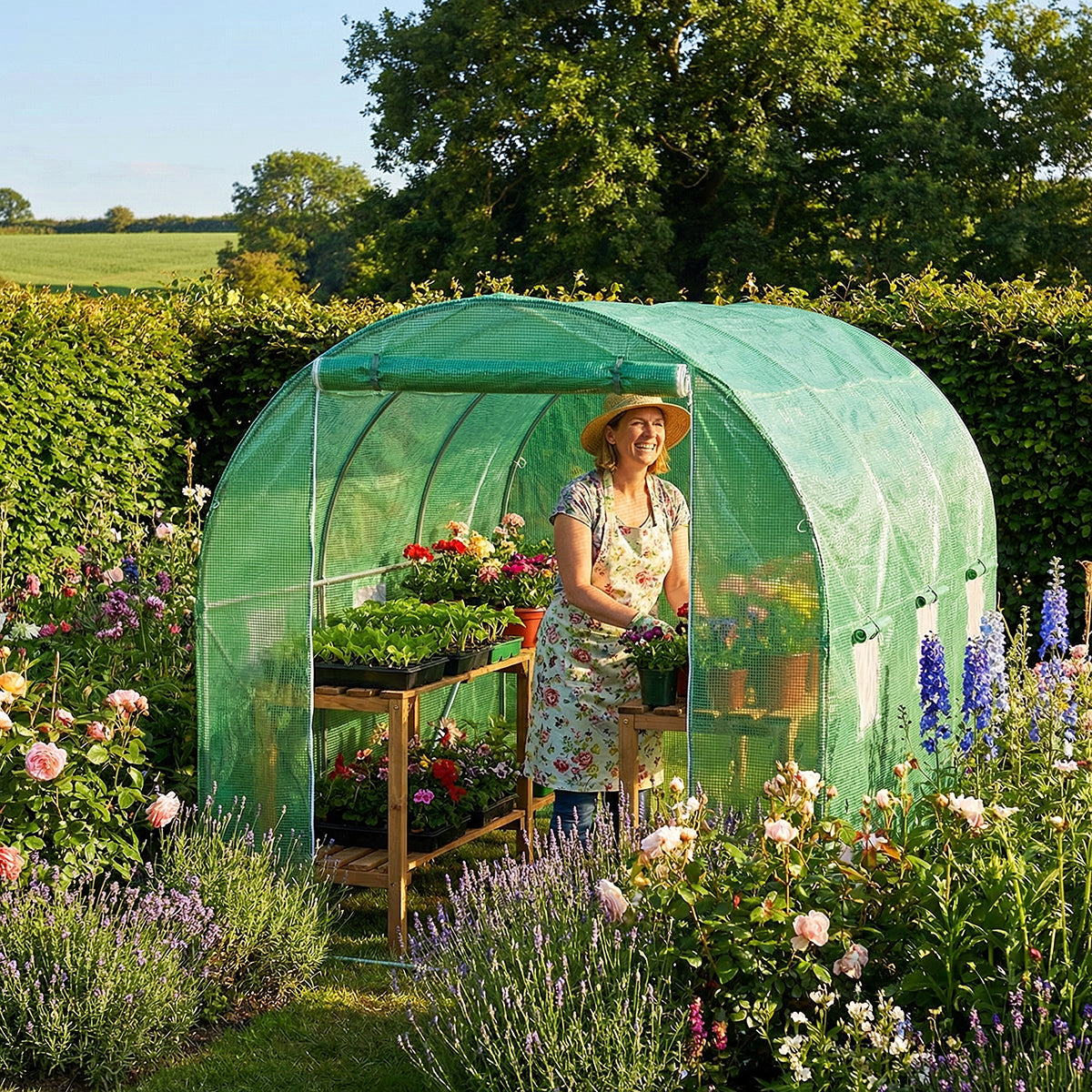 Wolf 3m x 2m Greenhouse Polytunnel Walk-In Garden Growhouse - Green