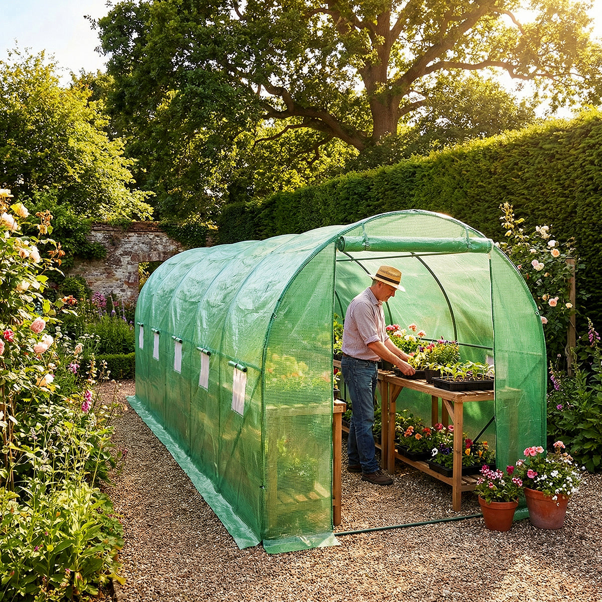 Wolf 5m x 2m Greenhouse Polytunnel Walk-In Garden Growhouse - Green