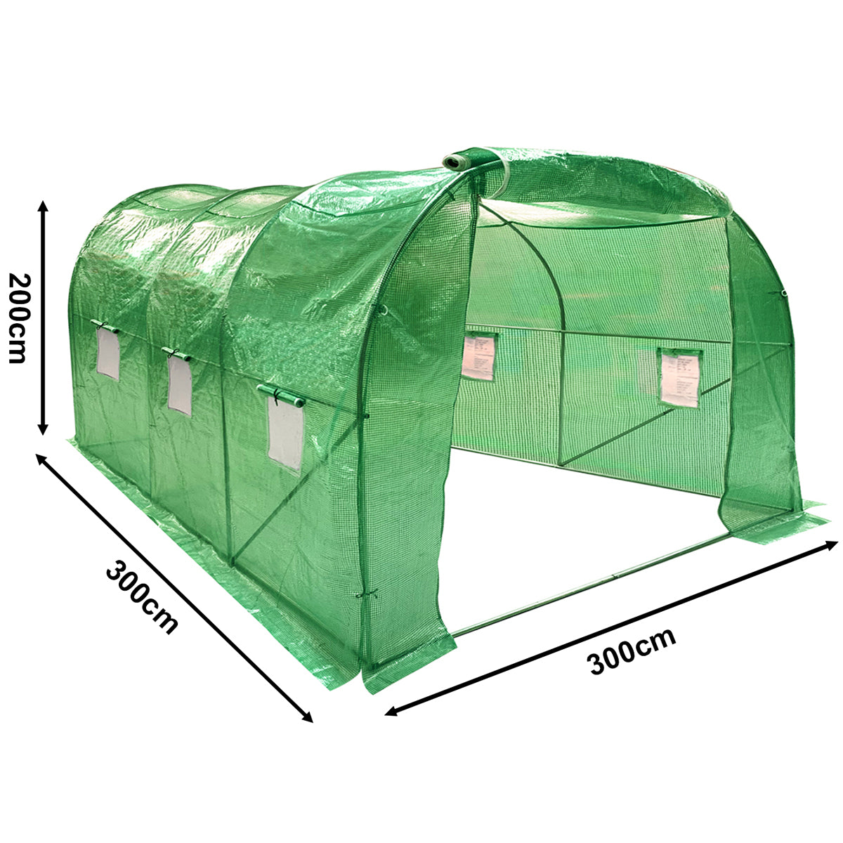 Wolf 3m x 3m Greenhouse Polytunnel Walk-In Garden Growhouse - Green