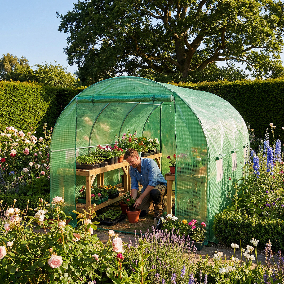 Wolf 3m x 3m Greenhouse Polytunnel Walk-In Garden Growhouse - Green