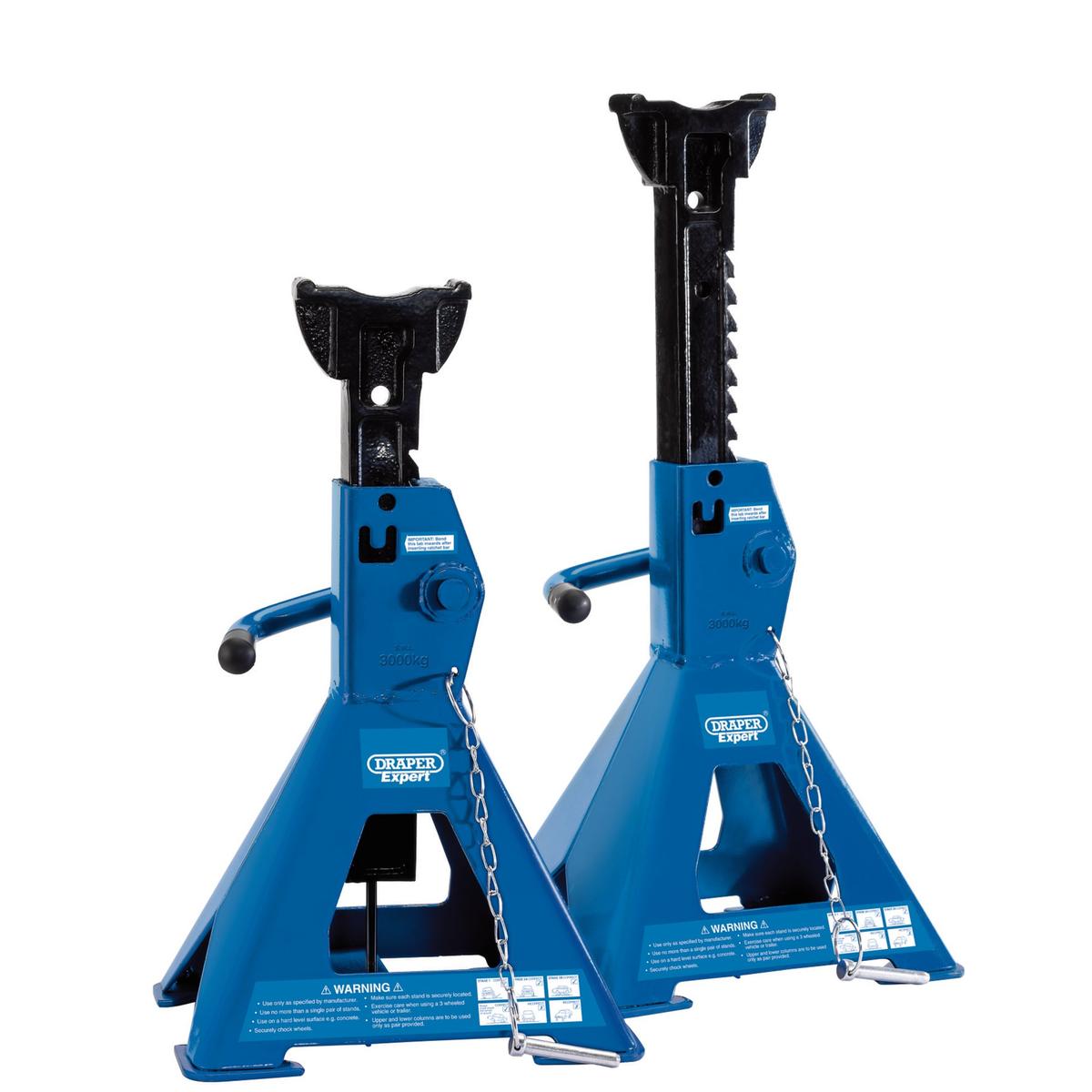 Draper Expert Pair of Pneumatic Rise Ratcheting Axle Stands, 3 Tonne - Image 1