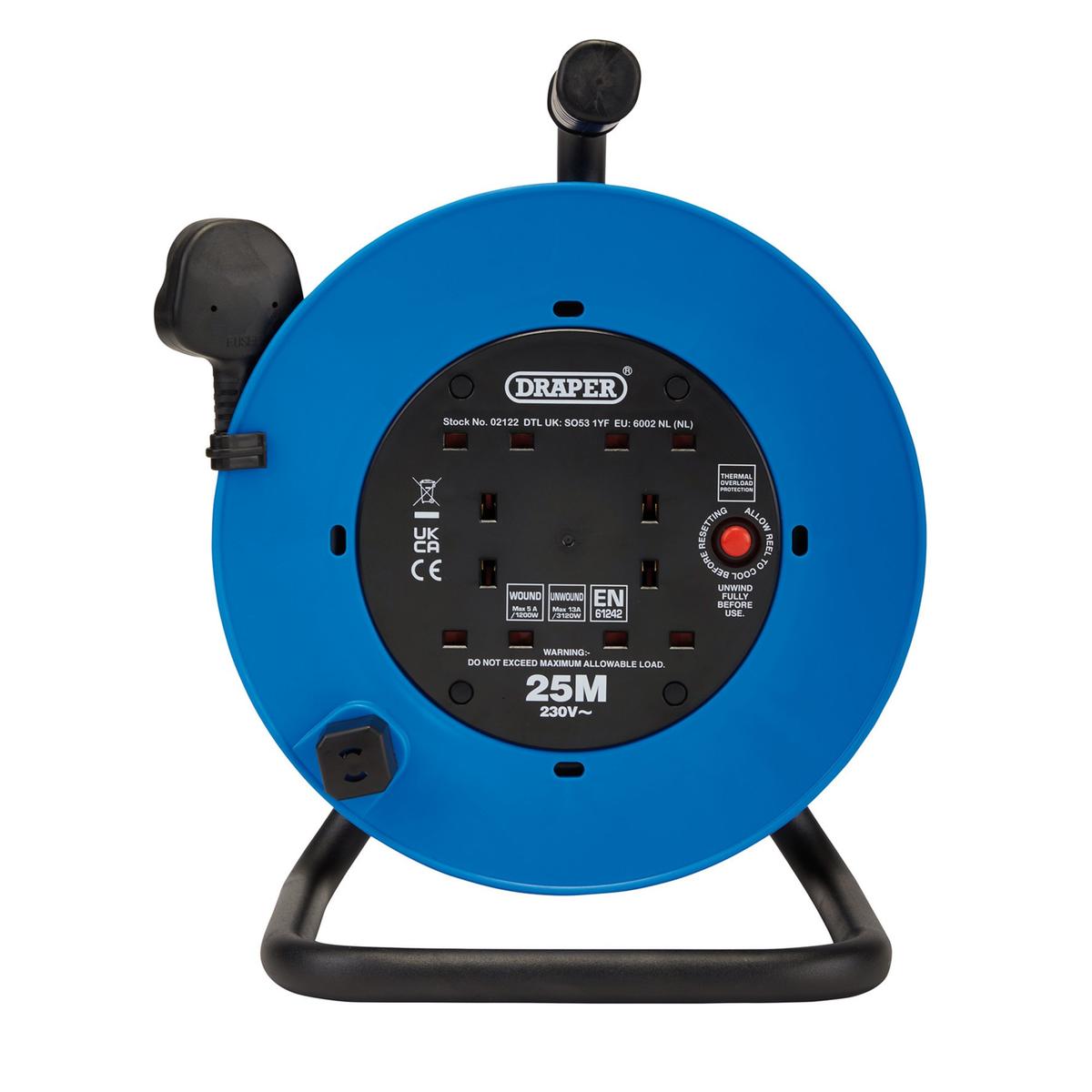 Draper 230V Heavy Duty Industrial Four Socket Cable Reel, 25m - Image 2