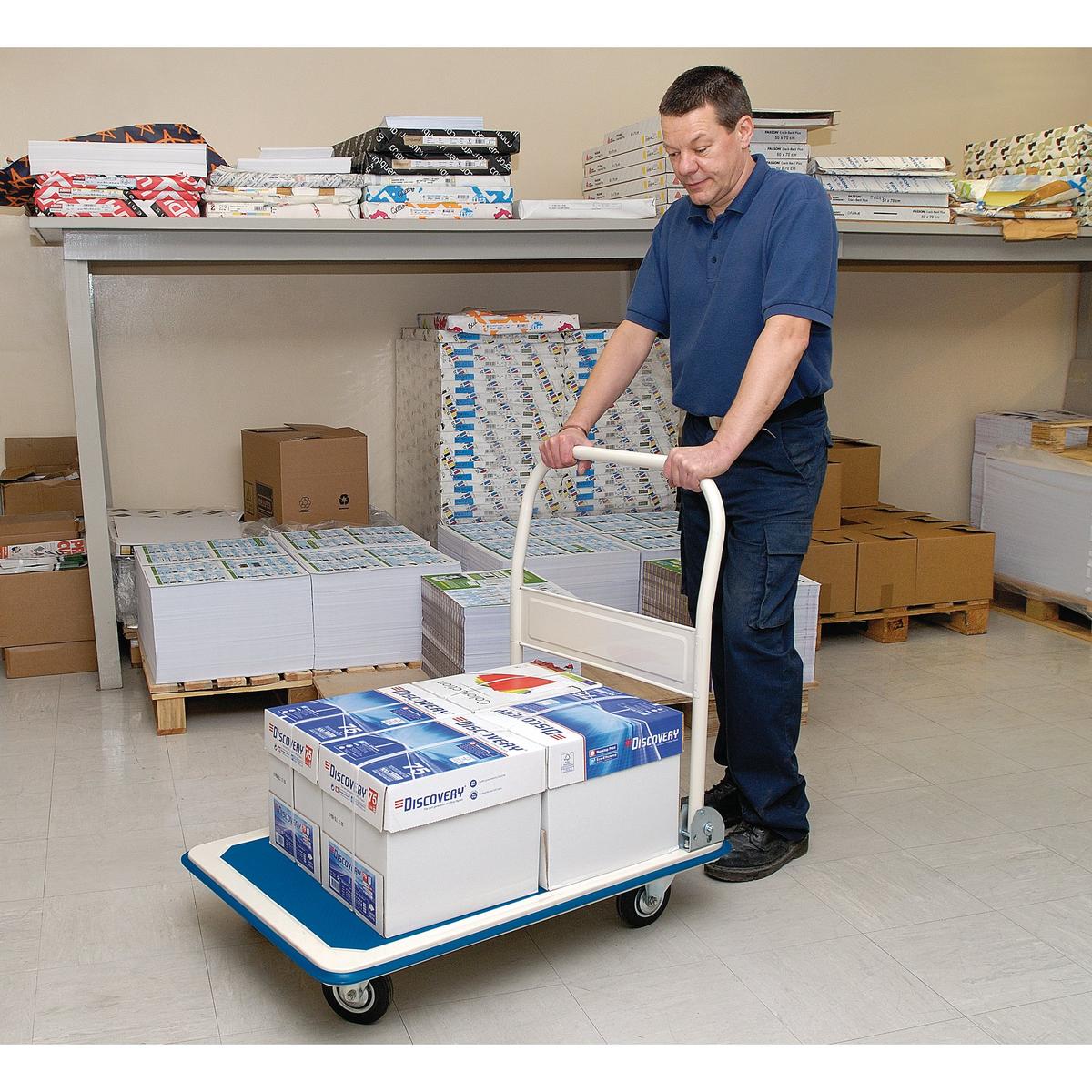 Draper Platform Trolley with Folding Handle, 900 x 600 x 850mm, 300kg - Image 3