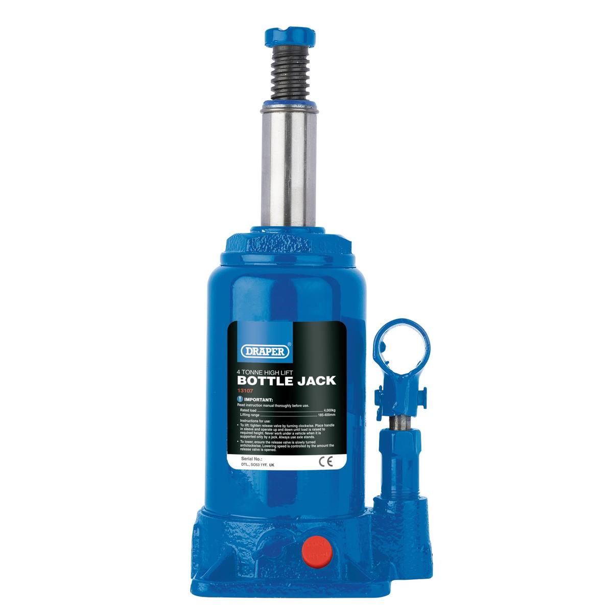 Draper High Lift Hydraulic Bottle Jack, 4 Tonne - Image 1