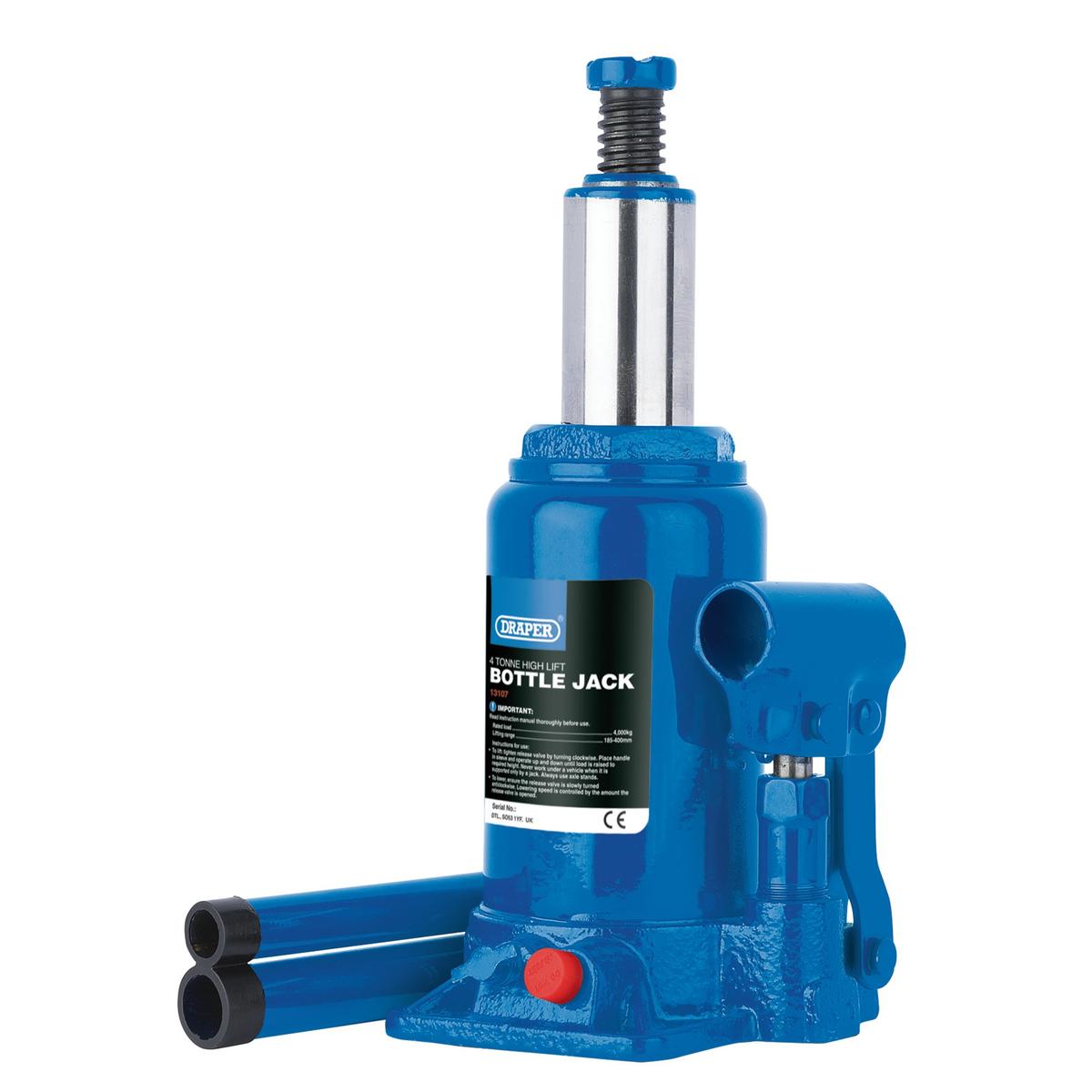 Draper High Lift Hydraulic Bottle Jack, 4 Tonne - Image 2