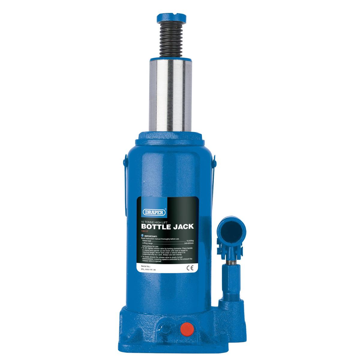 Draper High Lift Hydraulic Bottle Jack, 10 Tonne - Image 1