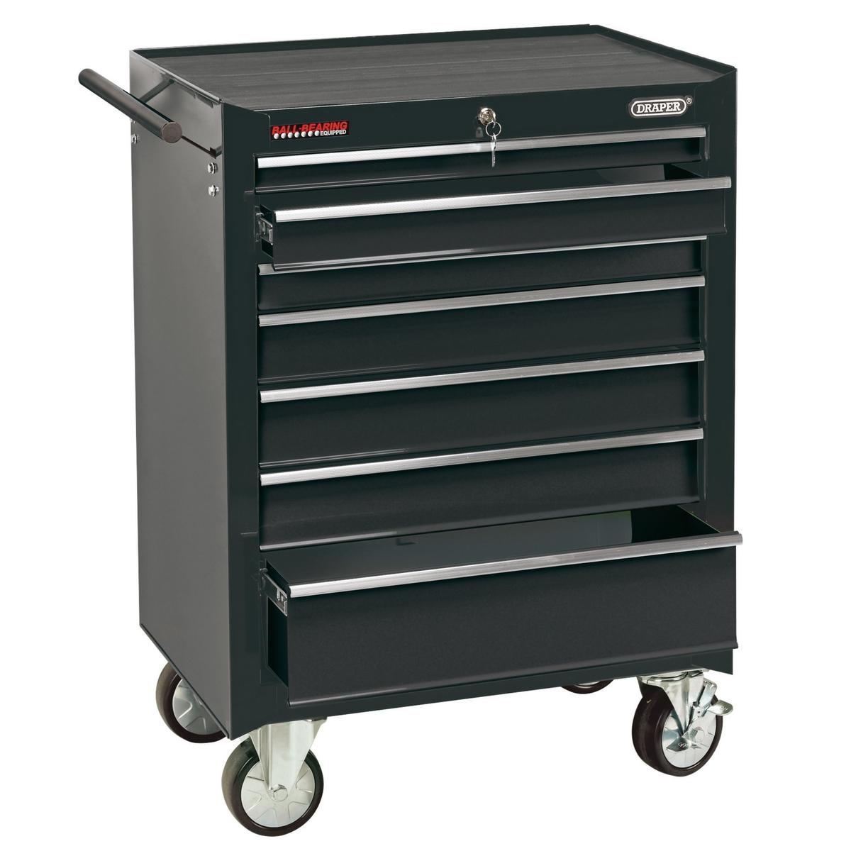 Draper Roller Tool Cabinet, 7 Drawer, 26", Black - Image 1