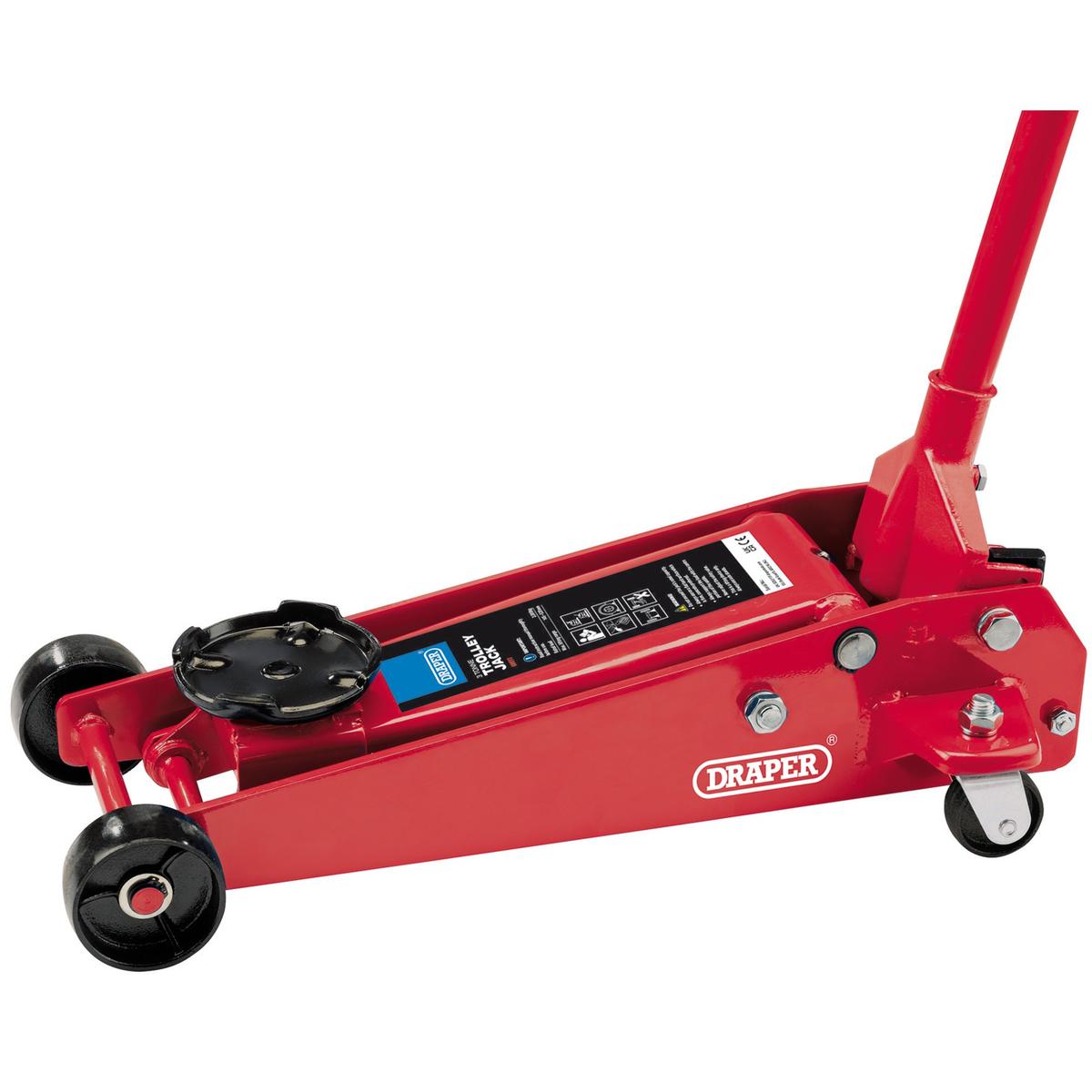 Draper Heavy Duty Garage Trolley Jack, 3 Tonne, Red - Image 1