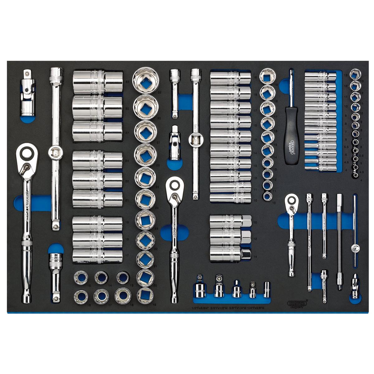 Draper Expert Socket Set in Full Plus Drawer EVA Insert Tray, 1/4", 3/8" & 1/2" (96 Piece) - Image 1
