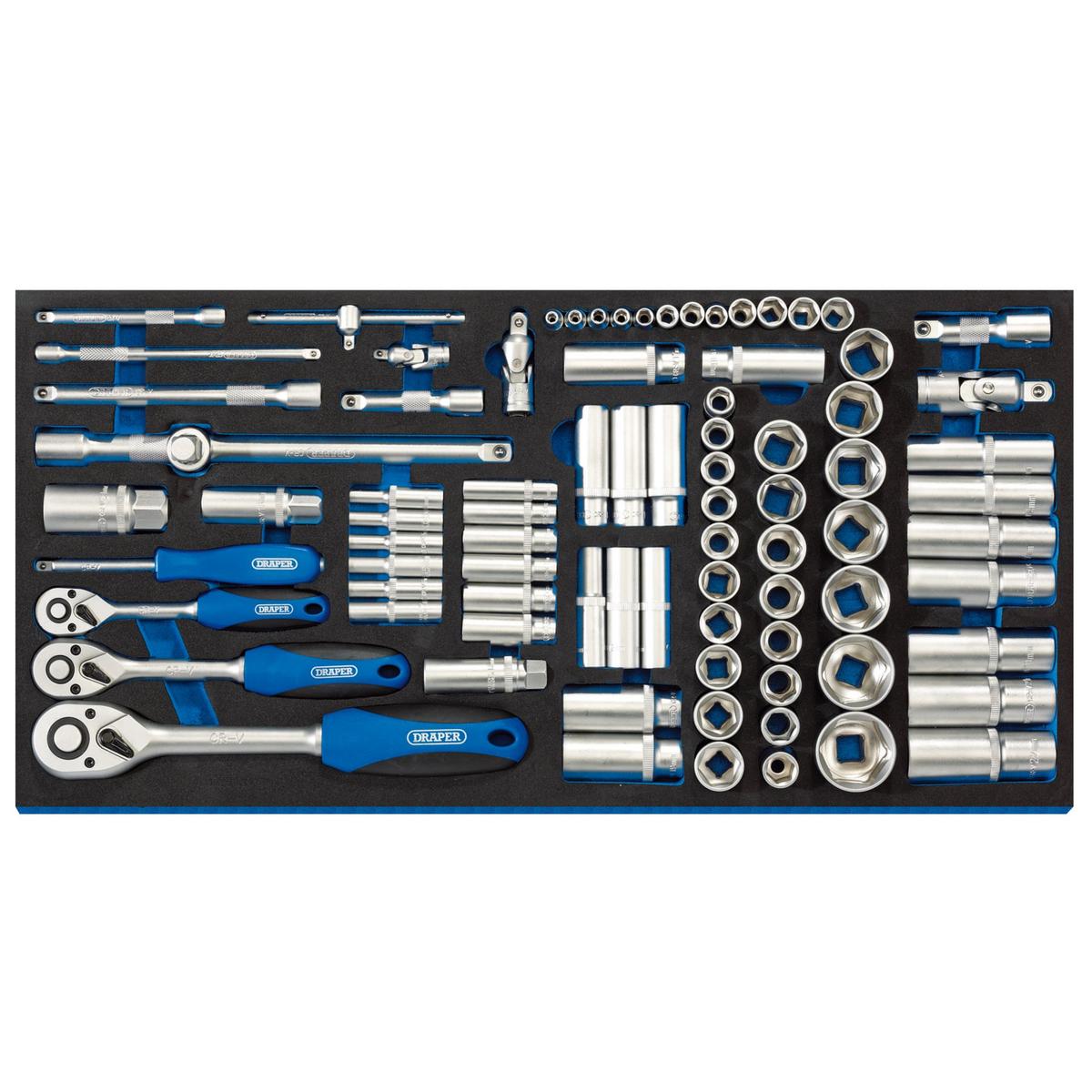 Draper Socket Set in Full Drawer EVA Insert Tray, 1/4", 3/8", and 1/2" (84 Piece) - Image 1