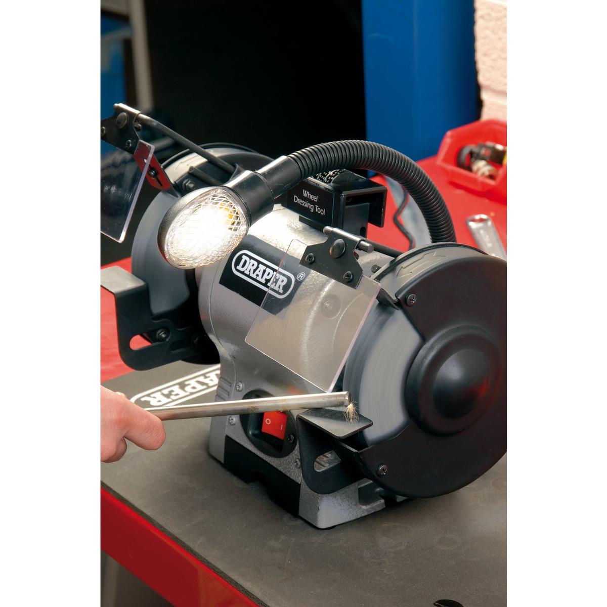 Draper Bench Grinder With Work light, 150mm, 370W - Image 4