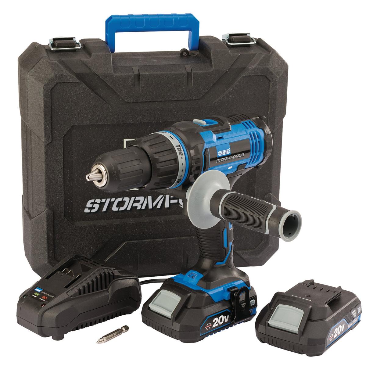 Draper Storm Force 20V Combi Drill, 2 x 2.0Ah Batteries, 1 x Charger - Image 1