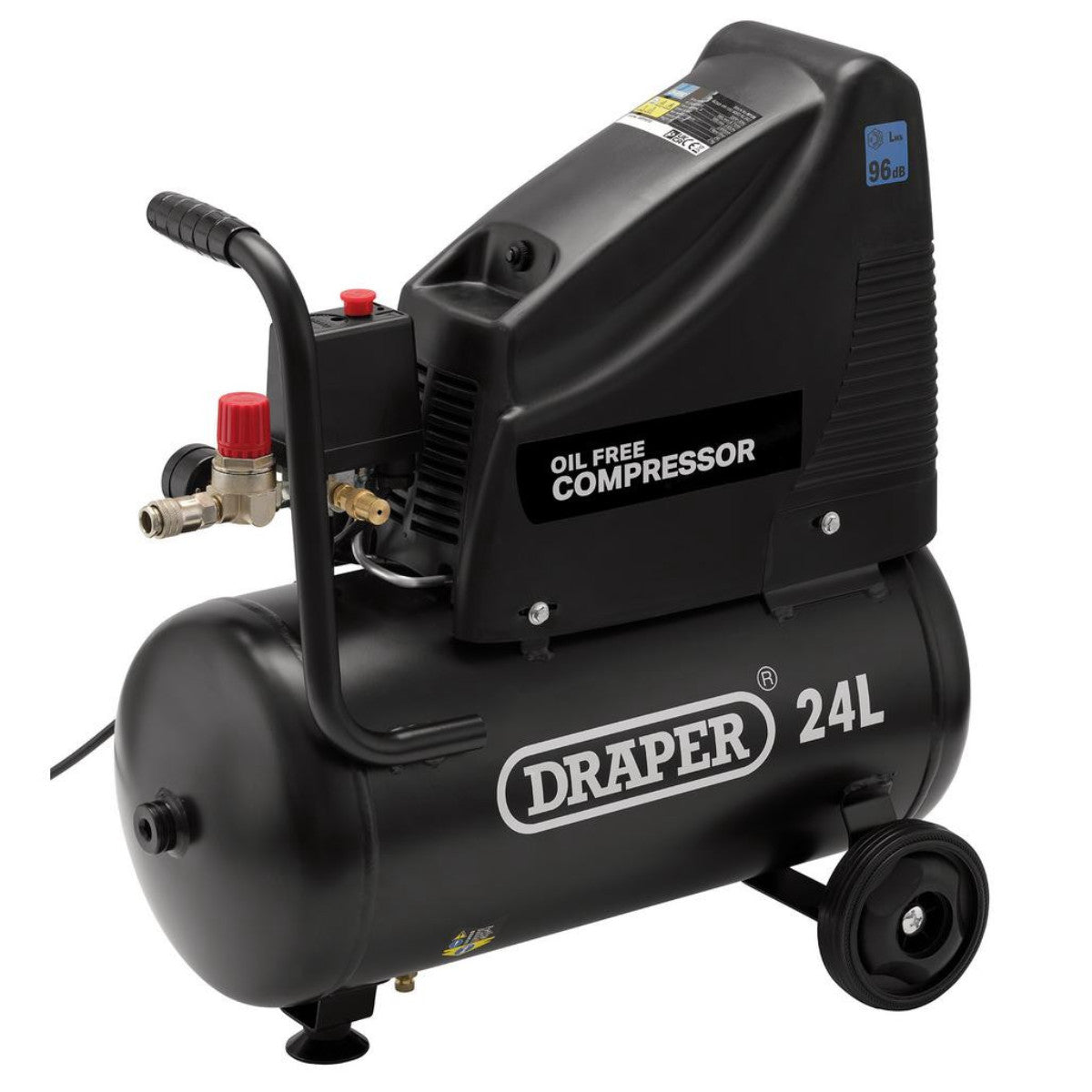 Draper 230V 24L Oil-Free Compressor, 1.1kW/1.5hp and Air Tool Kit 90126