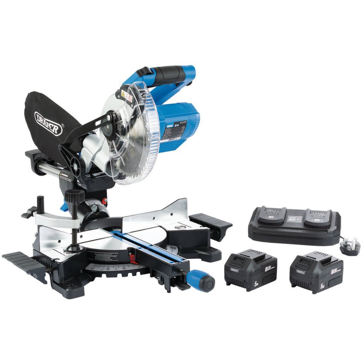 D20 20V Brushless Sliding Compound Mitre Saw, 185mm, 2 x 5Ah Batteries, 1 x Charger 99765