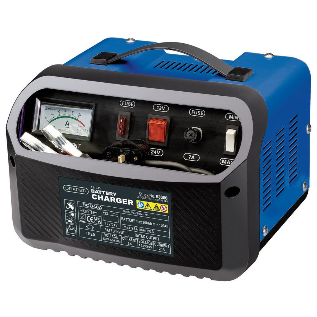 Draper 12/24V Battery Charger, 20 - 25A 53000