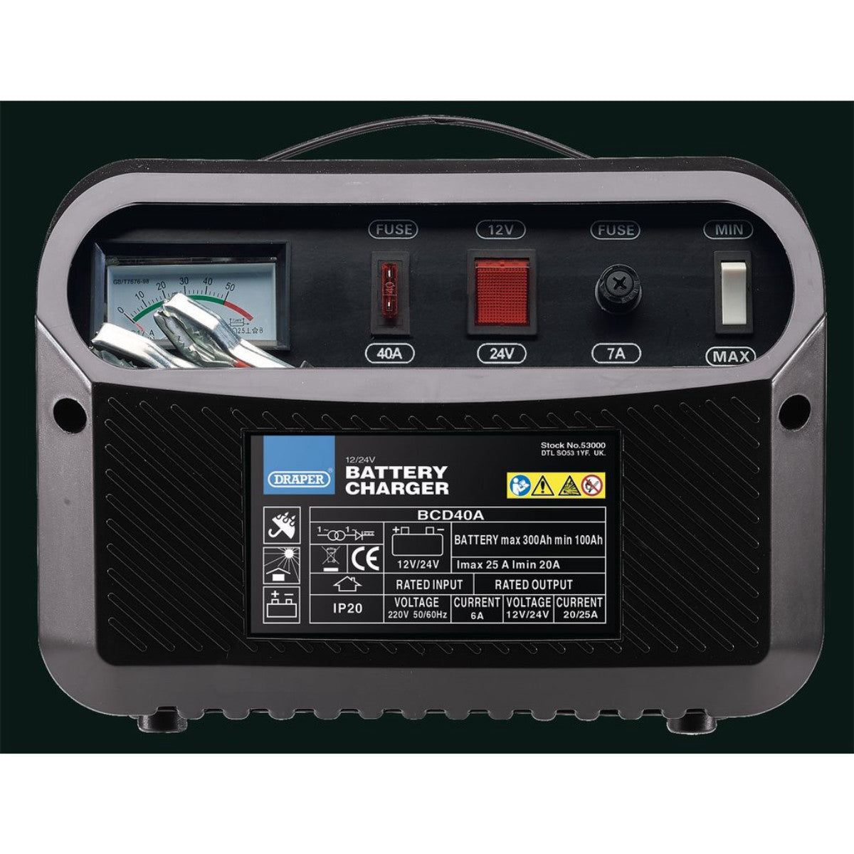 Draper 12/24V Battery Charger, 20 - 25A 53000