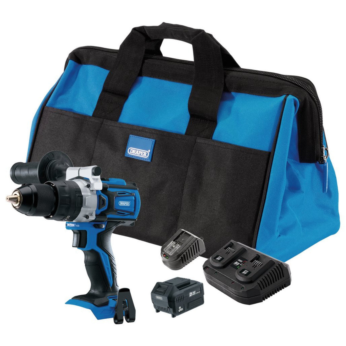 D20 20V Combi Drill Kit, 1 x 3.0Ah Battery, 1 x 4.0Ah Battery, 1 x Charger (5 Piece) 70370