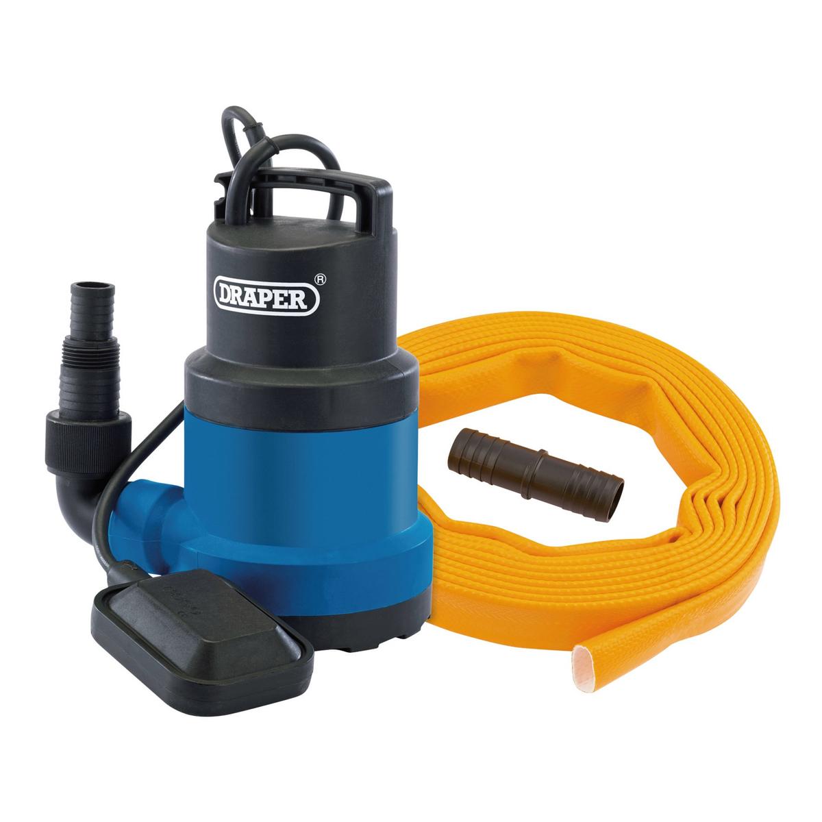 Draper Submersible Clean Water Pump with Float Switch and Layflat Hose, 191L/min, 550W - Image 1