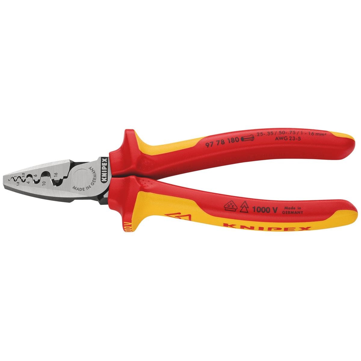 KNIPEX 97 78 180 SB VDE Insulated Crimping Pliers For End Sleeves, 180 mm - Image 1