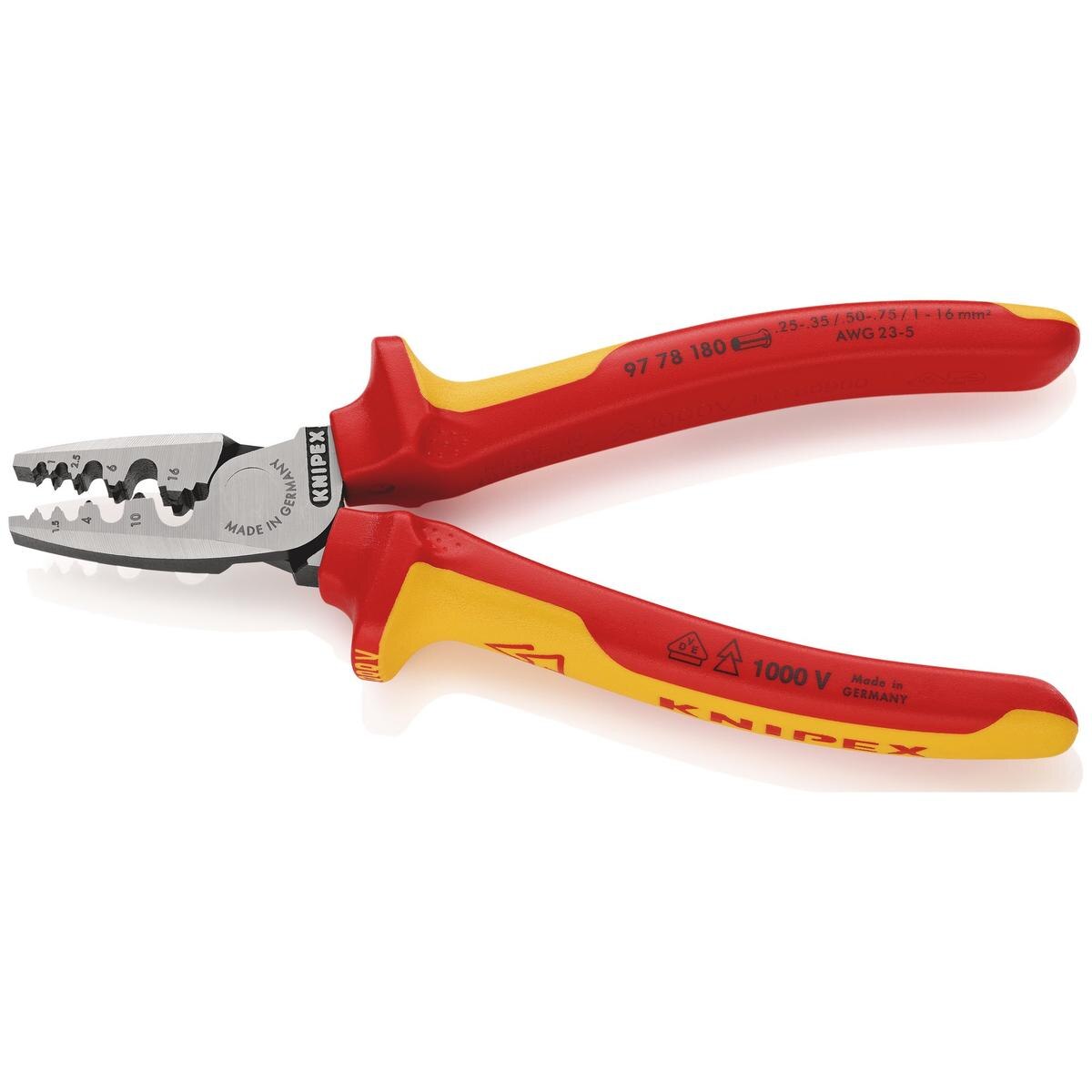 KNIPEX 97 78 180 SB VDE Insulated Crimping Pliers For End Sleeves, 180 mm - Image 2