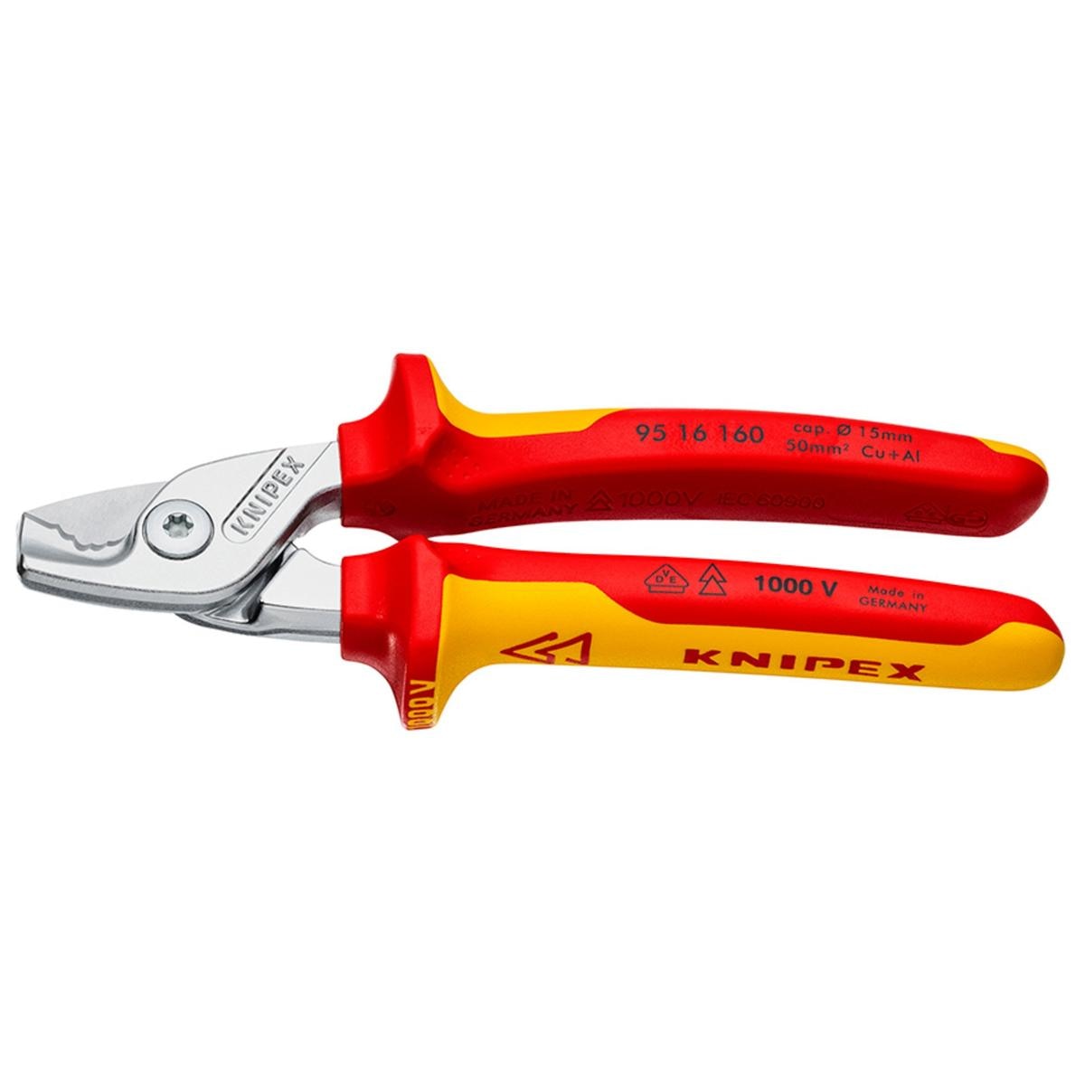 KNIPEX 95 16 160 SB StepCut VDE Insulated Cable Shears, 160mm - Image 1