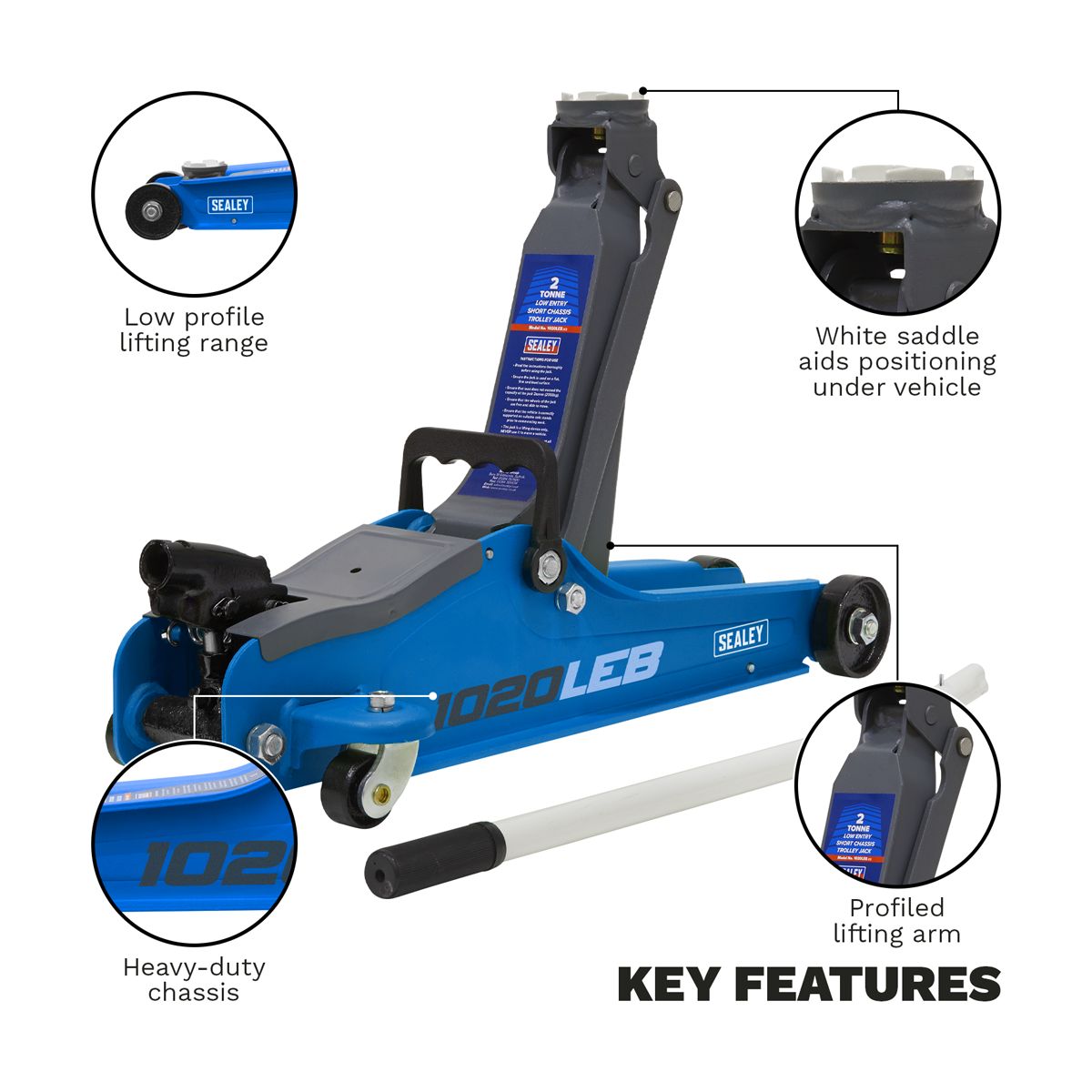 Sealey Low Profile Short Chassis Trolley Jack 2 Tonne - Blue - Image 4