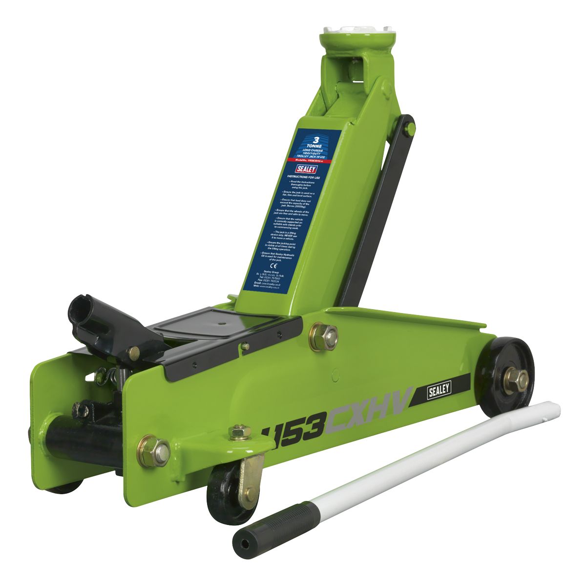 Sealey Long Reach Heavy-Duty Trolley Jack 3 Tonne - Green - Image 1