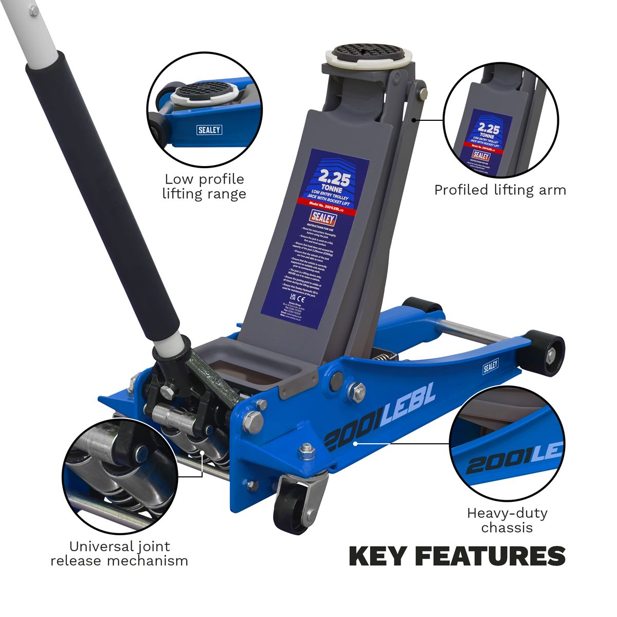 Sealey Low Profile Rocket Lift Trolley Jack 2.25 Tonne - Blue - Image 9