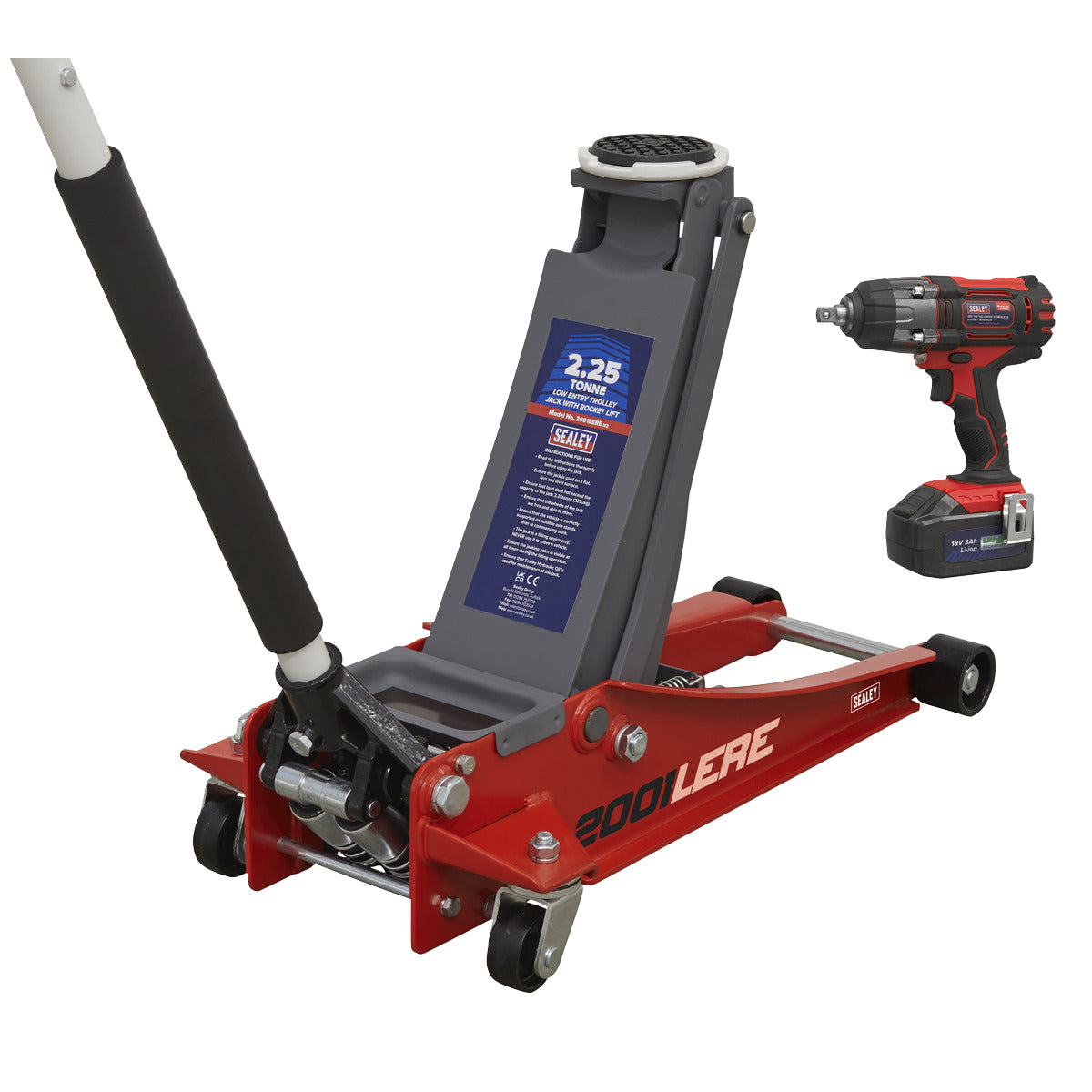 Sealey Trolley Jack & Cordless Impact Wrench Combo - Red 2001LERECOMBO
