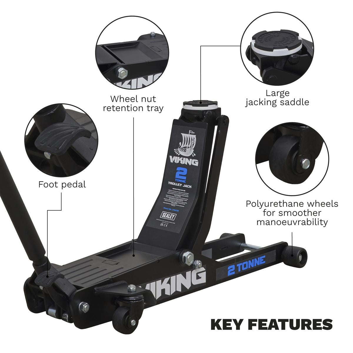 Sealey Viking Low Profile Professional Long Reach Trolley Jack with Rocket Lift 2 Tonne - Image 5