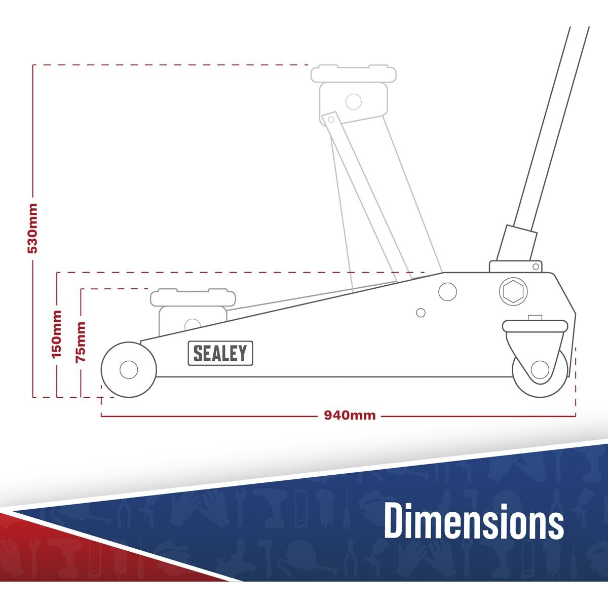 Sealey Viking Low Profile Professional Long Reach Trolley Jack with Rocket Lift 2 Tonne - Image 6