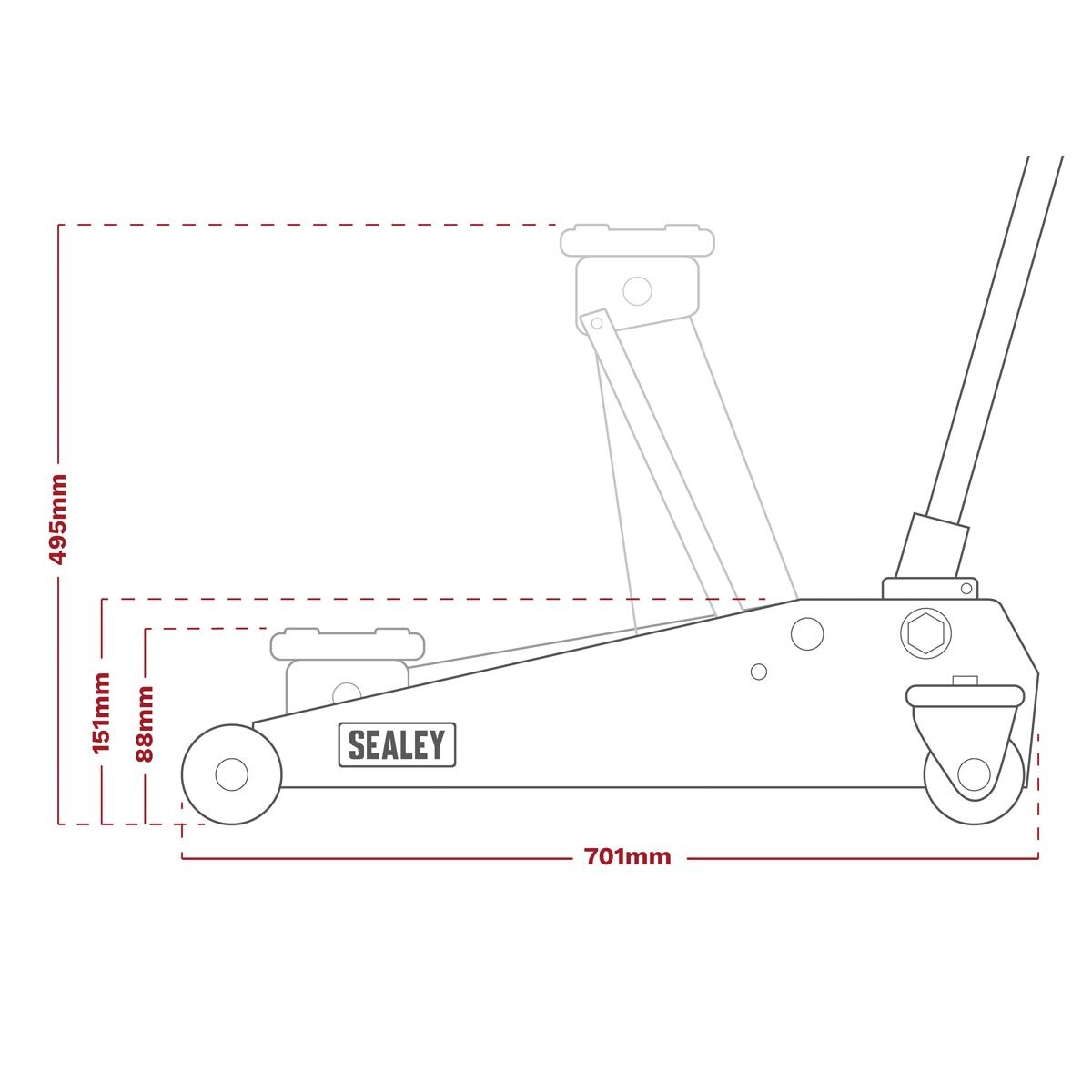 Sealey Premier Low Profile Trolley Jack with Rocket Lift 2.5 Tonne - Image 9