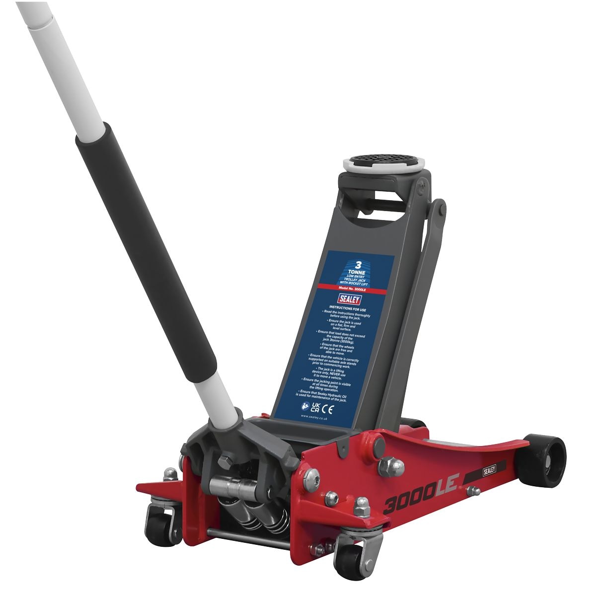 Sealey Low Profile Trolley Jack with Rocket Lift 3 Tonne - Red - Image 1