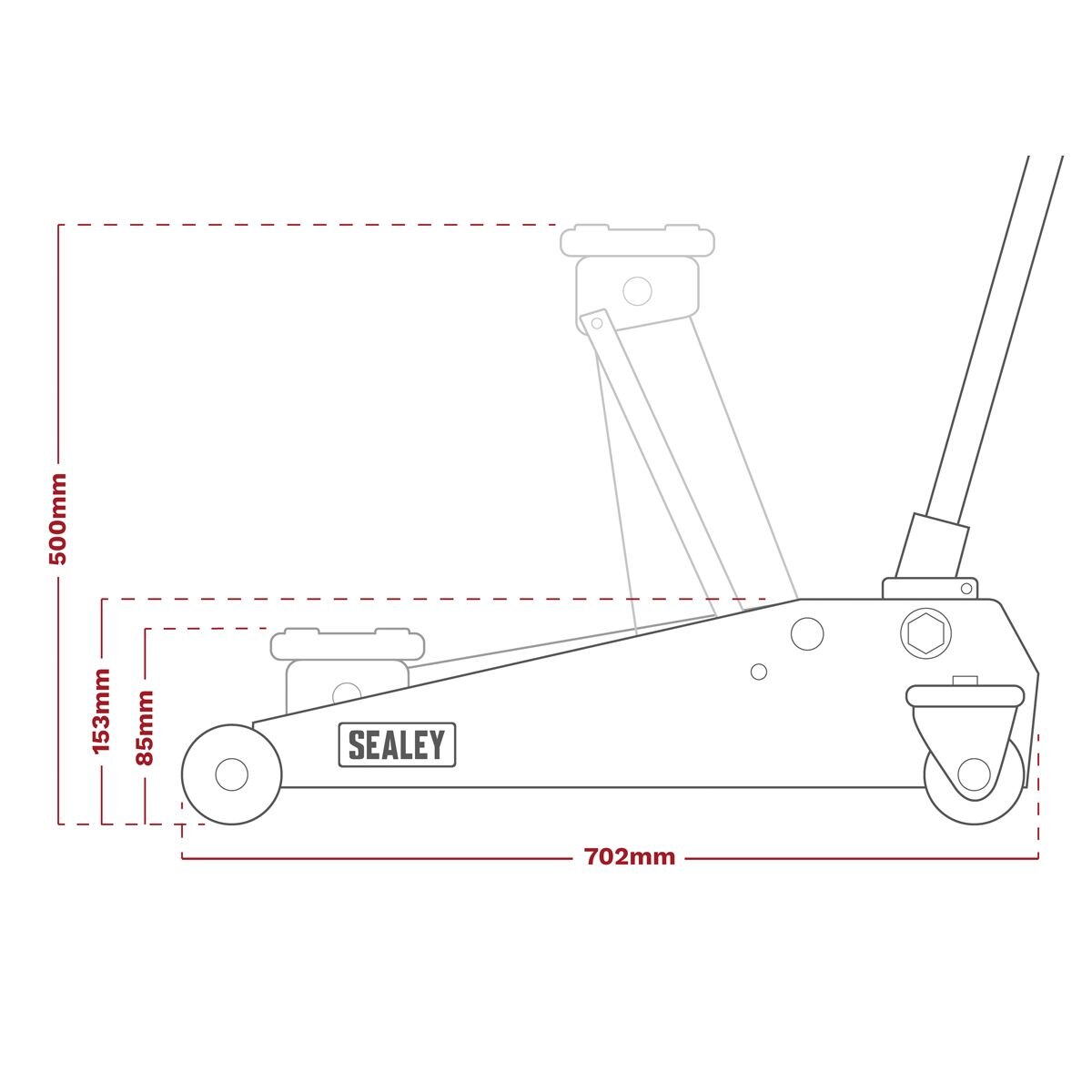 Sealey Low Profile Trolley Jack with Rocket Lift 3 Tonne - Red - Image 7