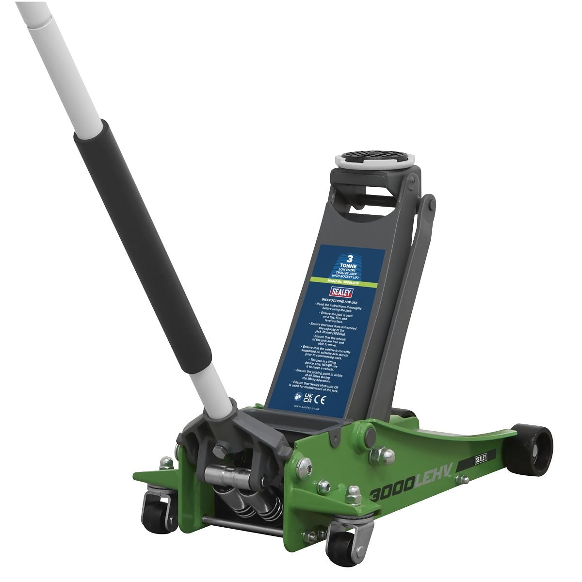 Sealey Low Profile Trolley Jack with Rocket Lift 3 Tonne - Green - Image 1