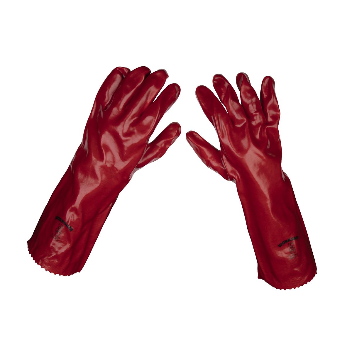 Sealey Worksafe PVC Gauntlets 450mm, Red - Pack of 12 Pairs - Image 1