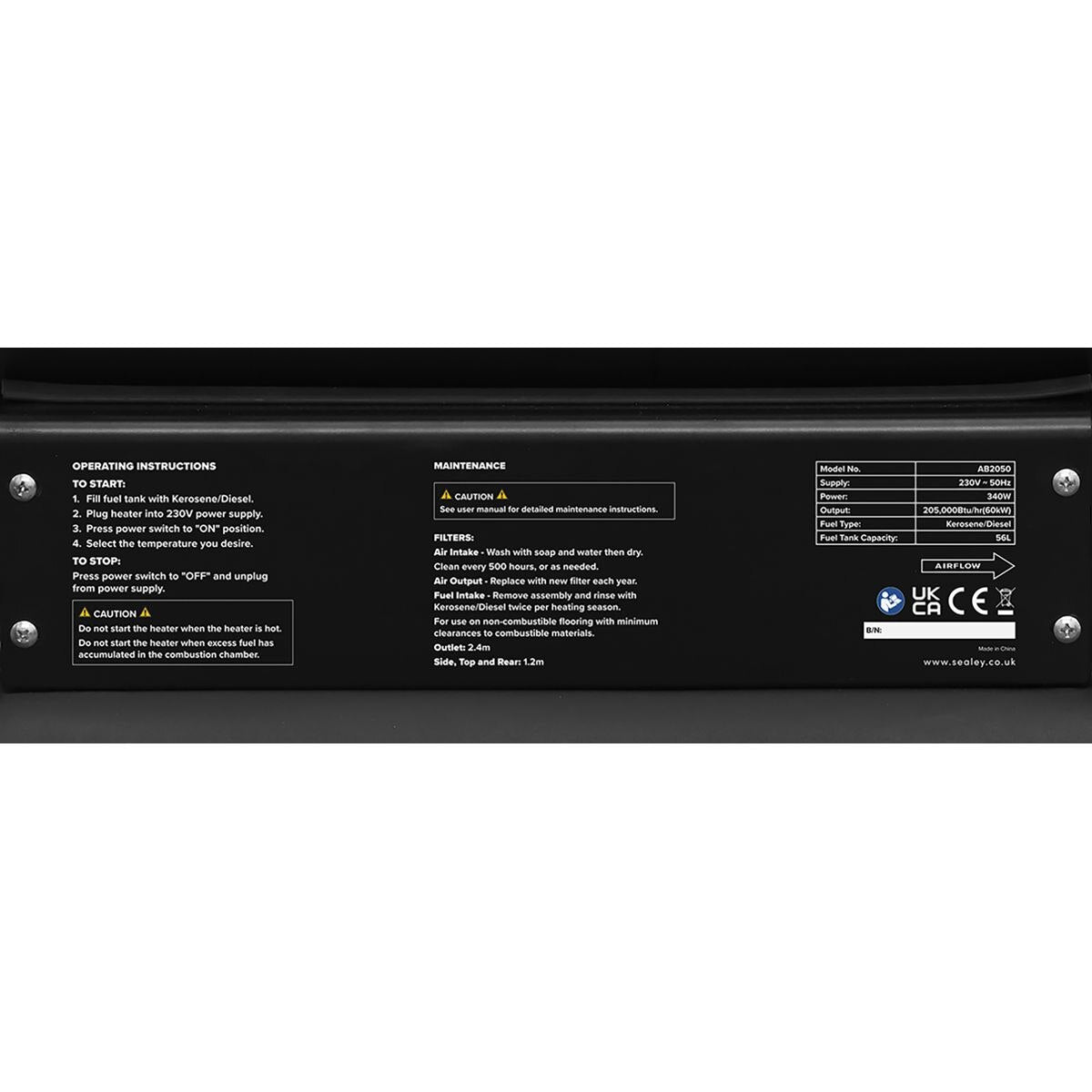 Sealey Space Warmer Kerosene/Diesel Heater with Wheels 205,000Btu/hr - Image 5