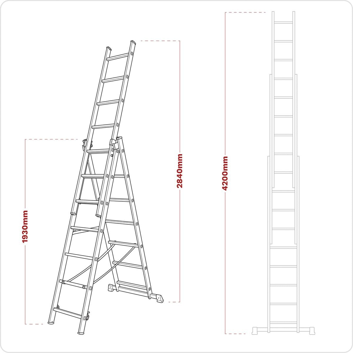 Sealey Extension Combination Ladder 3 x 7 Aluminium - BS EN 131 - Image 2