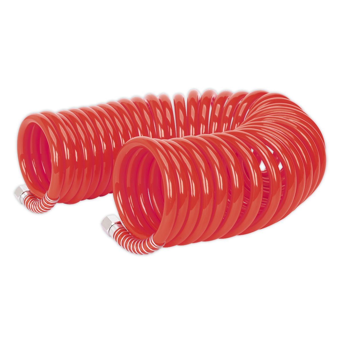 Sealey PU Coiled Air Hose with 1/4"BSP Unions 10m x 8mm - Image 1