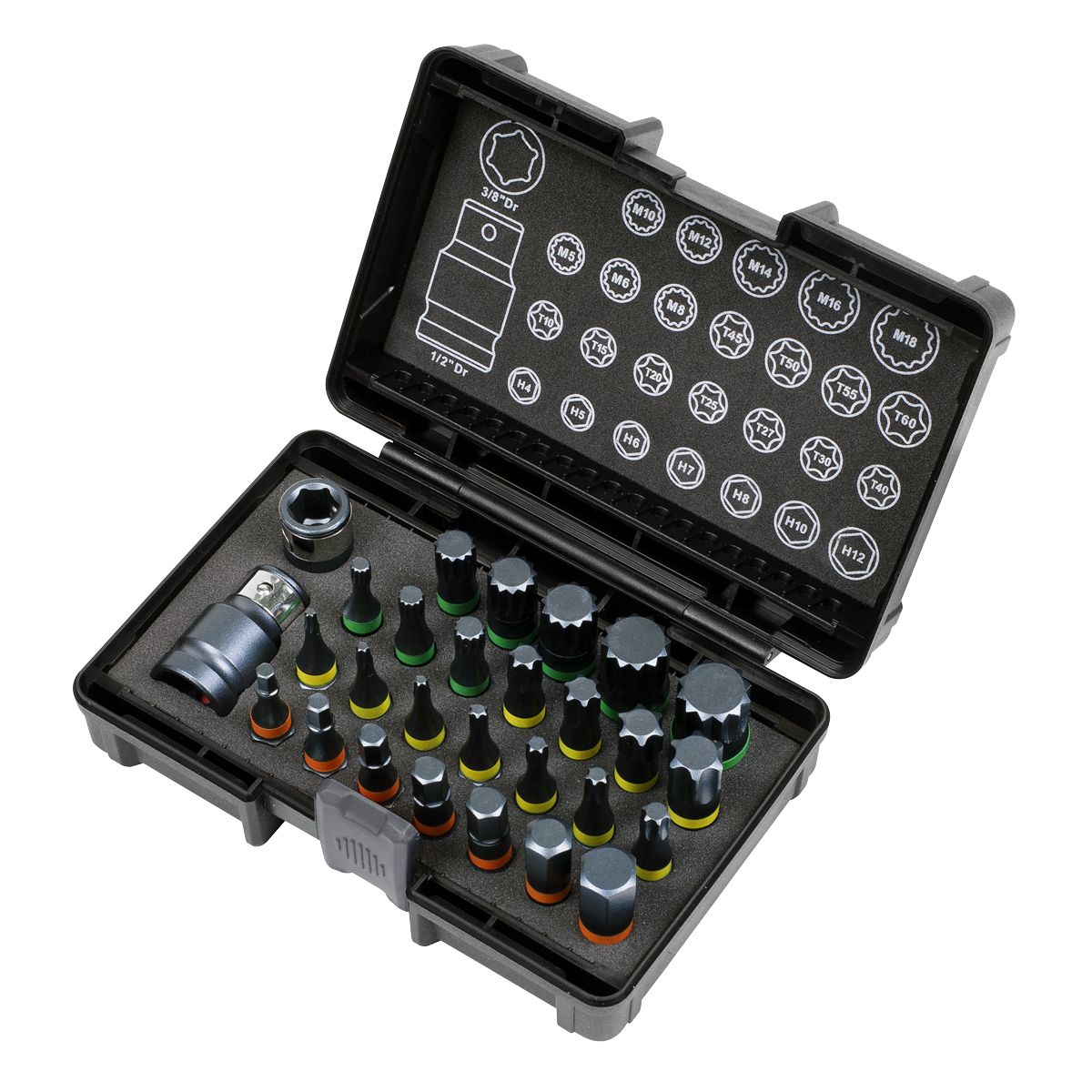 Sealey Premier Impact TRX-Star*/Hex/Spline Bit Set 3/8" & 1/2"Sq Drive 28pc - Image 7