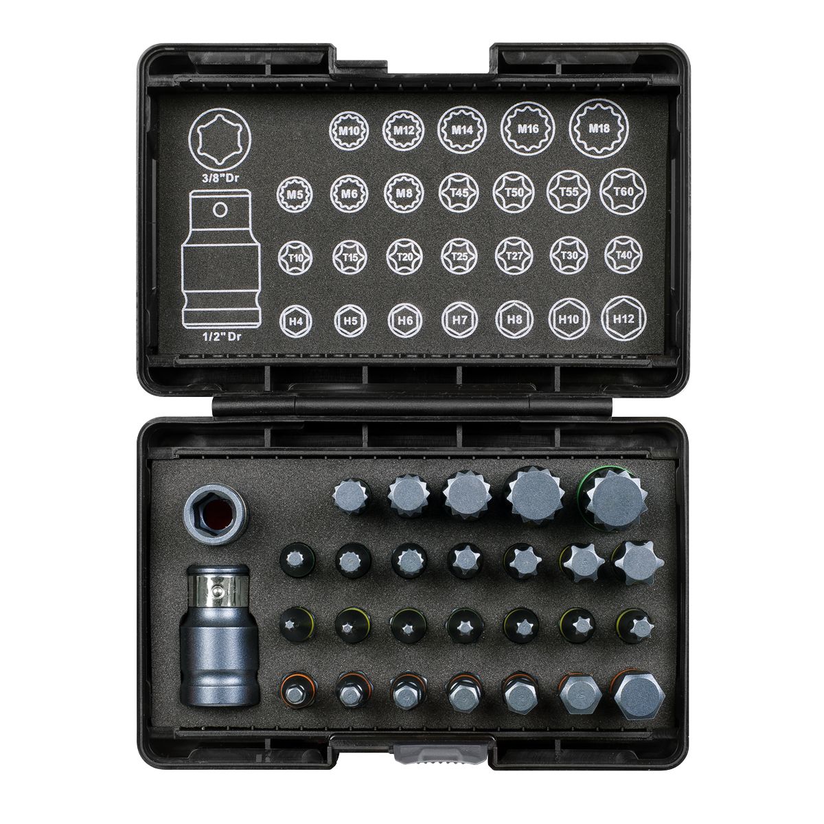 Sealey Premier Impact TRX-Star*/Hex/Spline Bit Set 3/8" & 1/2"Sq Drive 28pc - Image 8