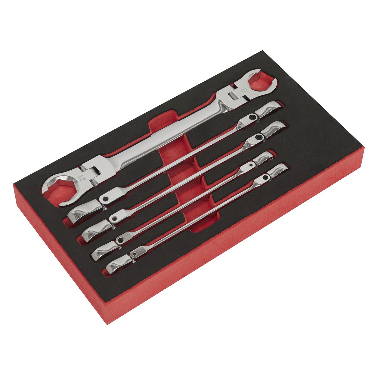 Sealey Premier Flexi-Head Flare Nut Spanner Set 5pc - Image 1