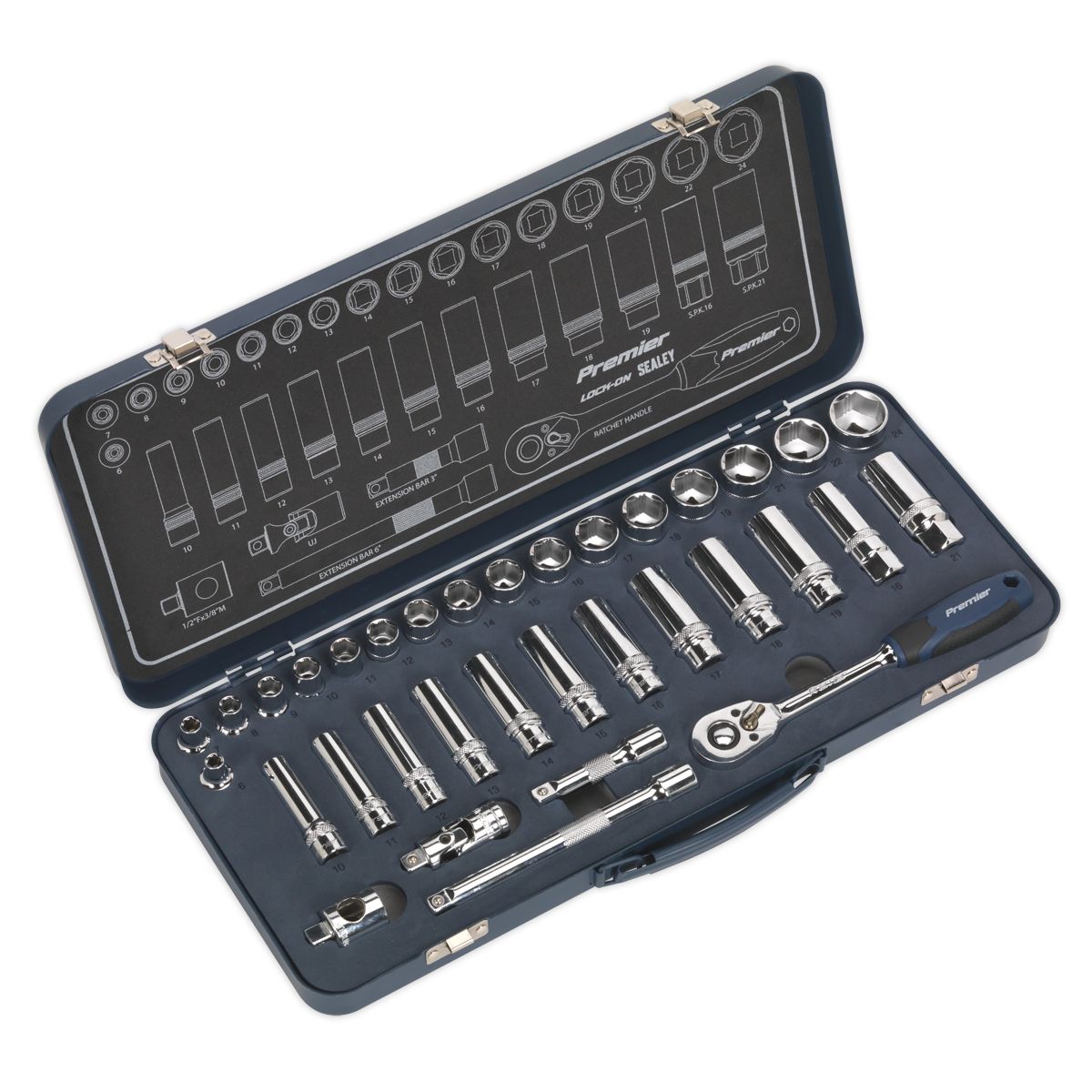 Sealey Premier Lock-On Socket Set 3/8"Sq Drive 34pc - Image 1