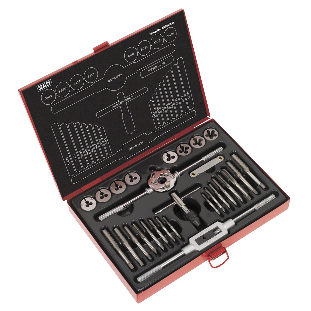 Sealey Metric Tap & Die Set Split Dies 28pc - Image 1