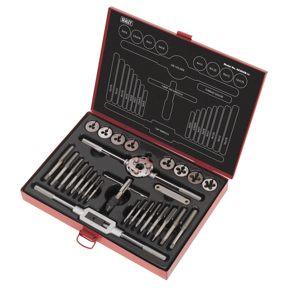 Sealey Metric Tap & Die Set Split Dies 28pc - Image 2