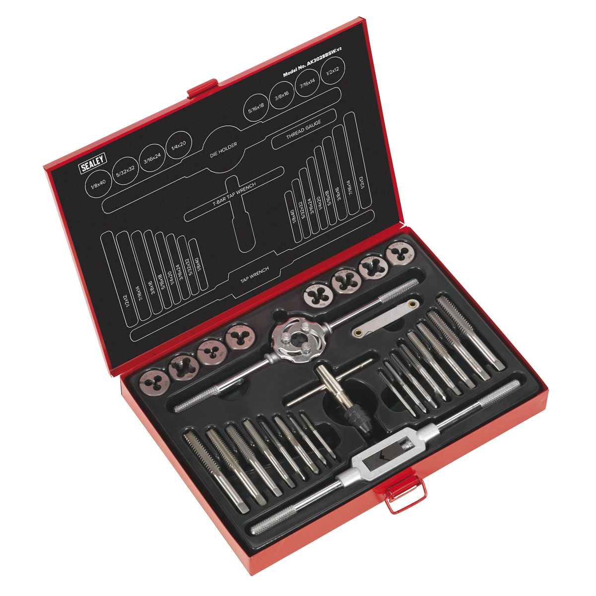 Sealey Imperial Tap & Die Set Split Dies BSW 28pc - Image 1