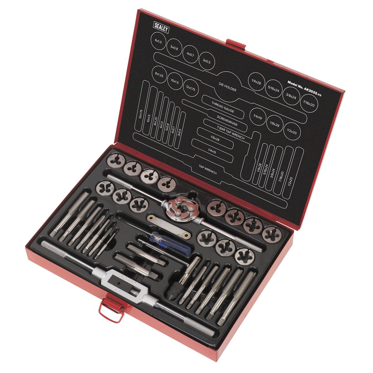 Sealey Metric/UNF/BSP Tap & Die Set Split Dies 33pc - Image 3