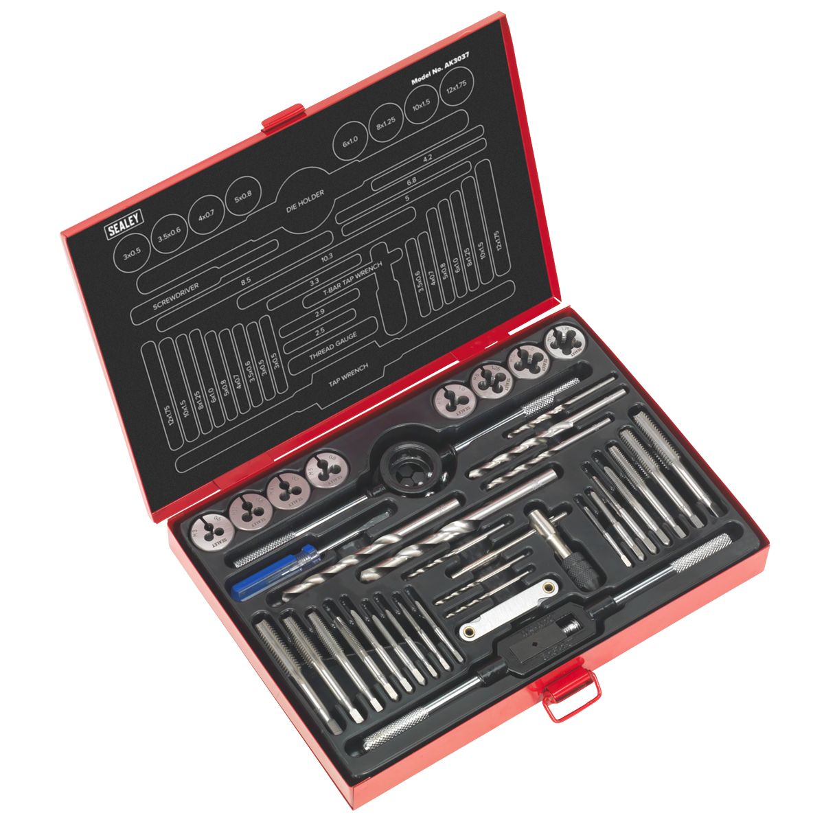 Sealey Metric Tap & Die Set Split Dies 37pc - Image 1