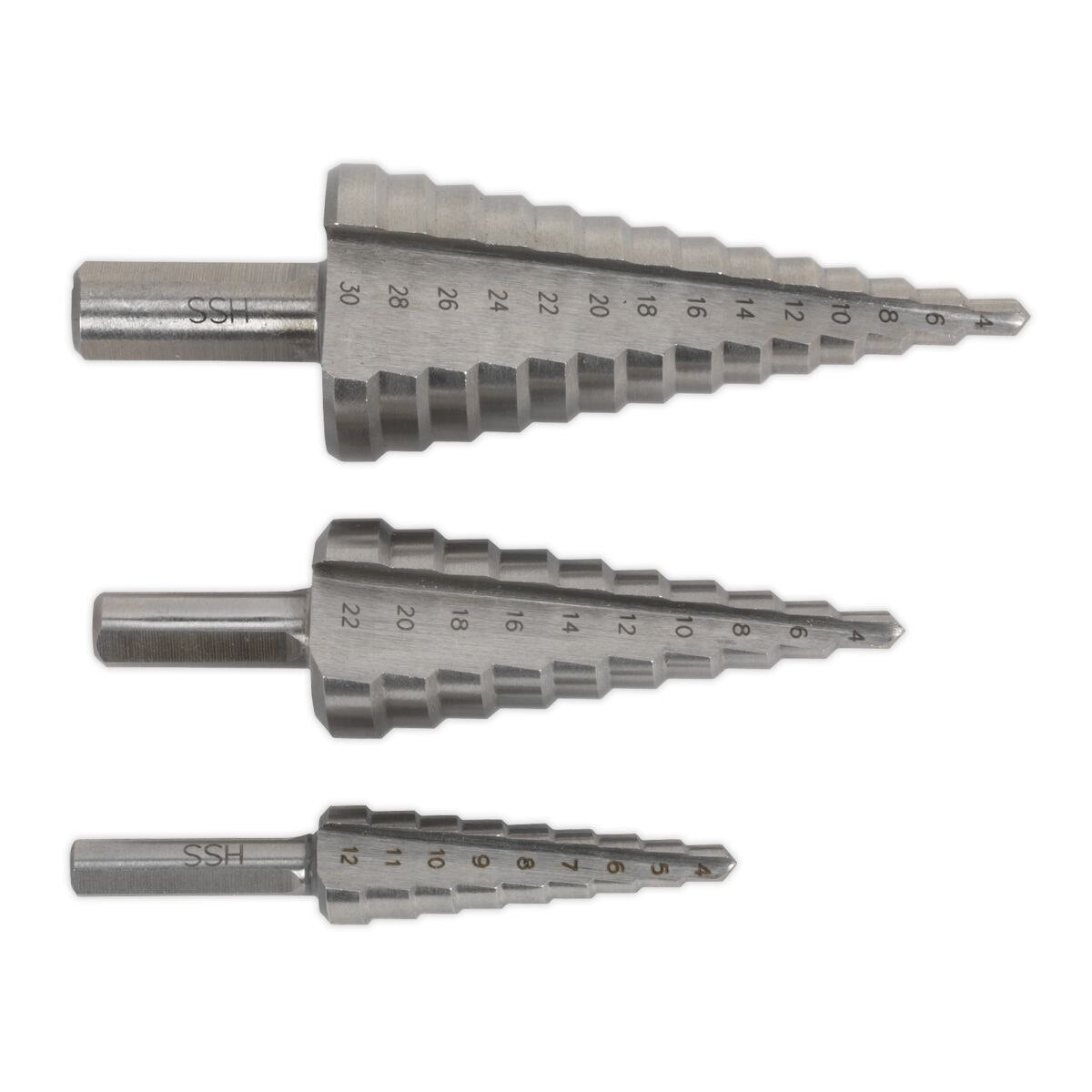 Sealey Double Flute HSS M2 Step Drill Bit Set 3pc - Image 4